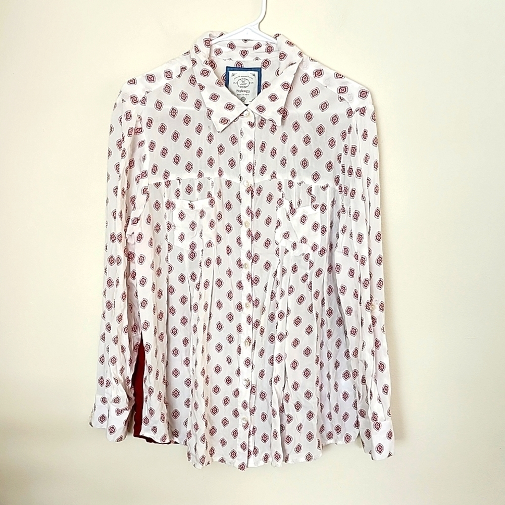 Style and Co mixed media blouse, button up, rayon, Womens petite large